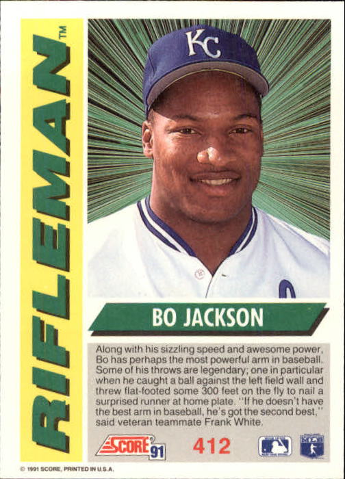 Bo Jackson Signed 1991 Score #412 Baseball Card KC Royals Angels Autograph  JSA