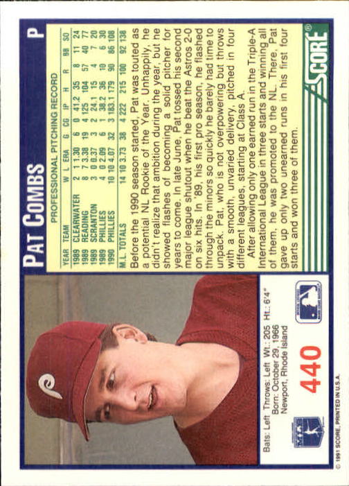 1991 Score #440 Pat Combs back image