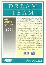 1991 Score #441 Jose Canseco DT back image
