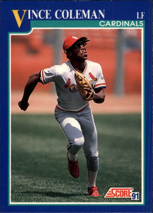 1991 Score #450 Vince Coleman UER/Should say topped/majors in steals four/times, not three times