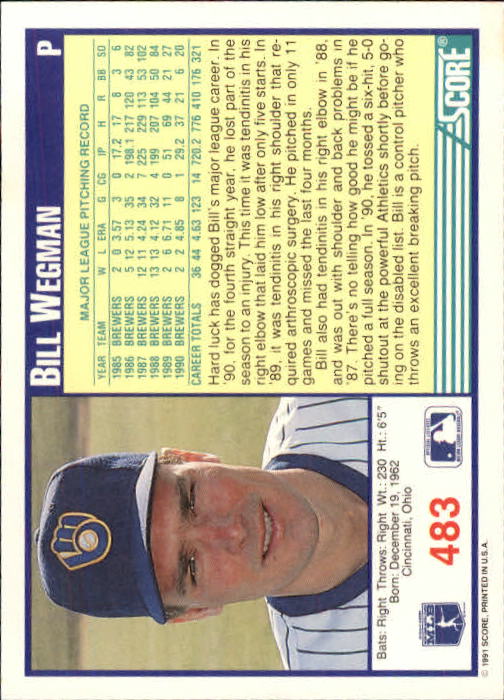 1991 Score #483 Bill Wegman back image