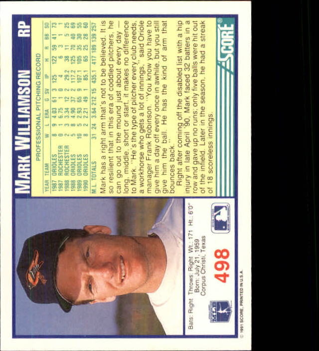 1991 Score #498 Mark Williamson back image