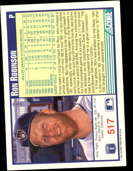 A6419- 1991 Score Baseball Cards 498-747 +Rookies -You Pick- 15+ FREE US SHIP - Picture 41 of 499