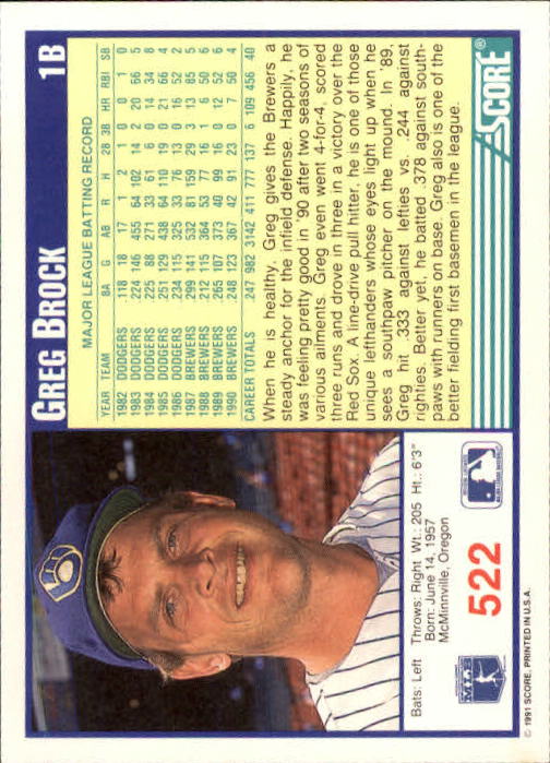 A6419- 1991 Score Baseball Cards 498-747 +Rookies -You Pick- 15+ FREE US SHIP - Picture 51 of 499