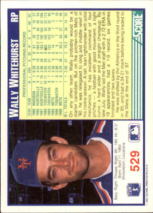 1991 Score #529 Wally Whitehurst back image