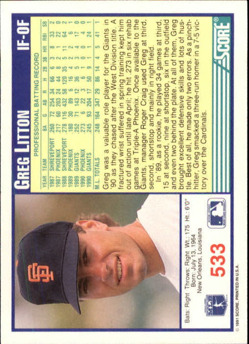 A6419- 1991 Score Baseball Cards 498-747 +Rookies -You Pick- 15+ FREE US SHIP - Picture 73 of 499