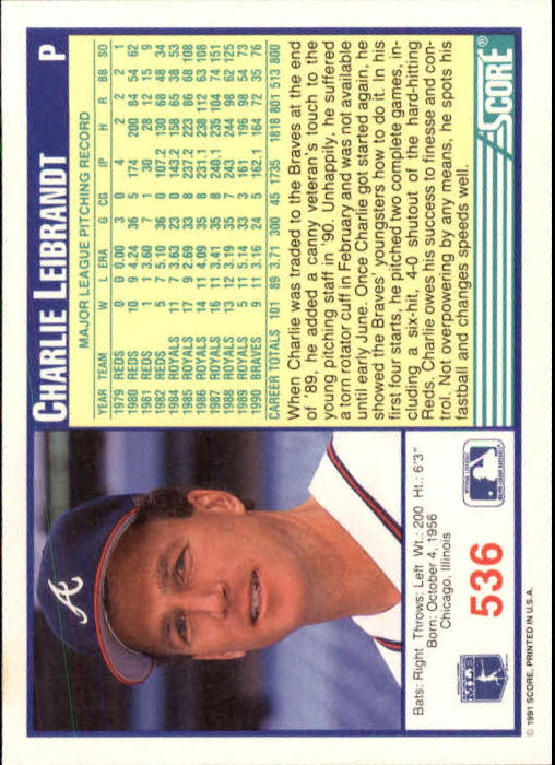 A6419- 1991 Score Baseball Cards 498-747 +Rookies -You Pick- 15+ FREE US SHIP - Picture 79 of 499