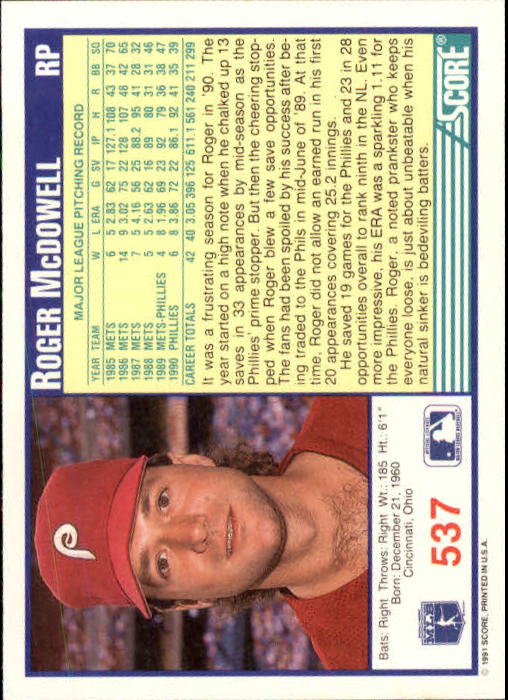 A6419- 1991 Score Baseball Cards 498-747 +Rookies -You Pick- 15+ FREE US SHIP - Picture 81 of 499
