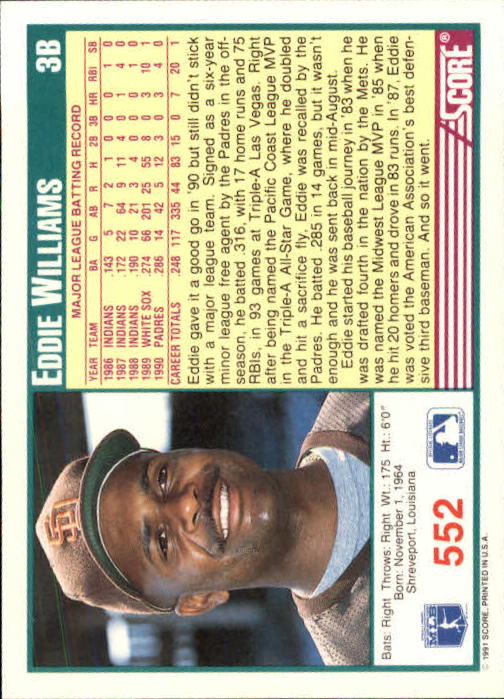 A6419- 1991 Score Baseball Cards 498-747 +Rookies -You Pick- 15+ FREE US SHIP - Picture 111 of 499