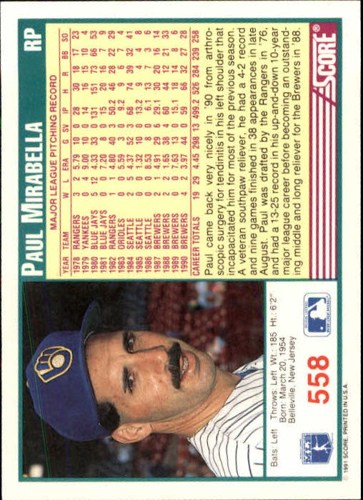 A6419- 1991 Score Baseball Cards 498-747 +Rookies -You Pick- 15+ FREE US SHIP - Picture 123 of 499