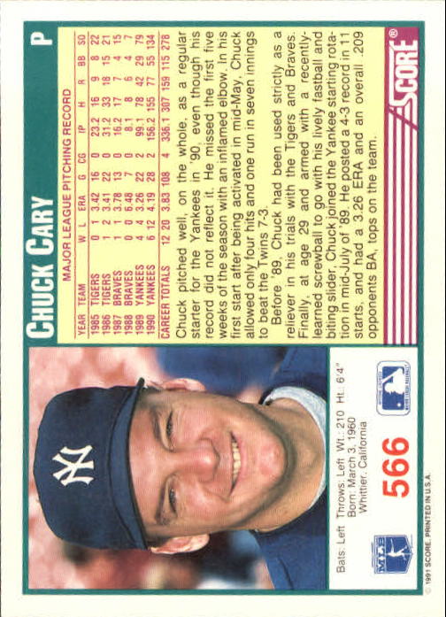 1991 Score #566 Chuck Cary back image