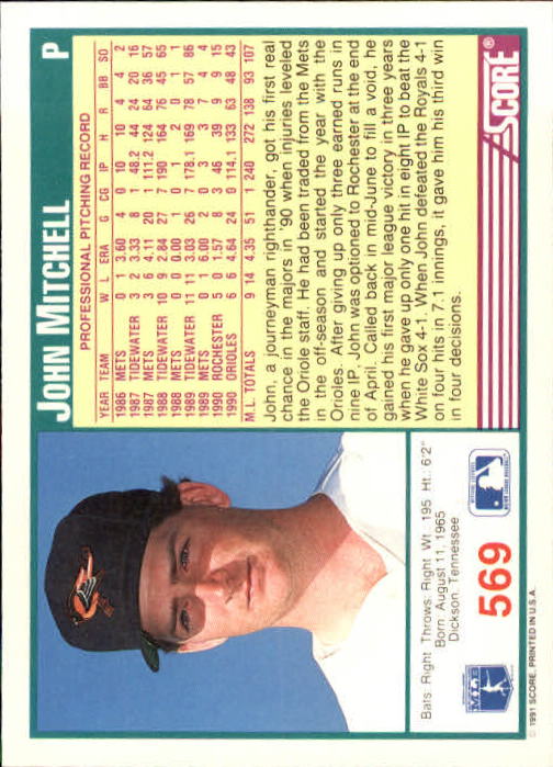 1991 Score #569 John Mitchell back image
