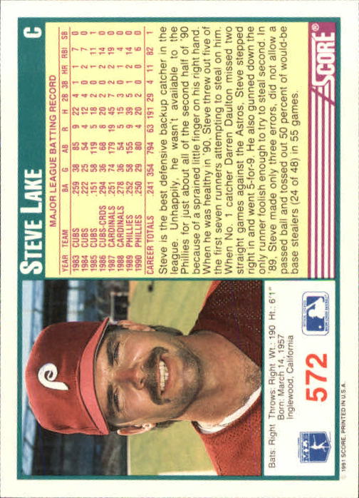 A6419- 1991 Score Baseball Cards 498-747 +Rookies -You Pick- 15+ FREE US SHIP - Picture 151 of 499