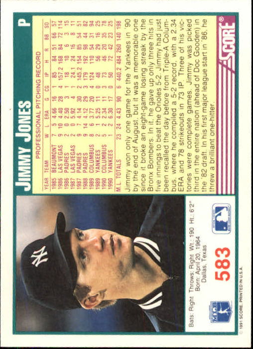 1991 Score #583 Jimmy Jones back image