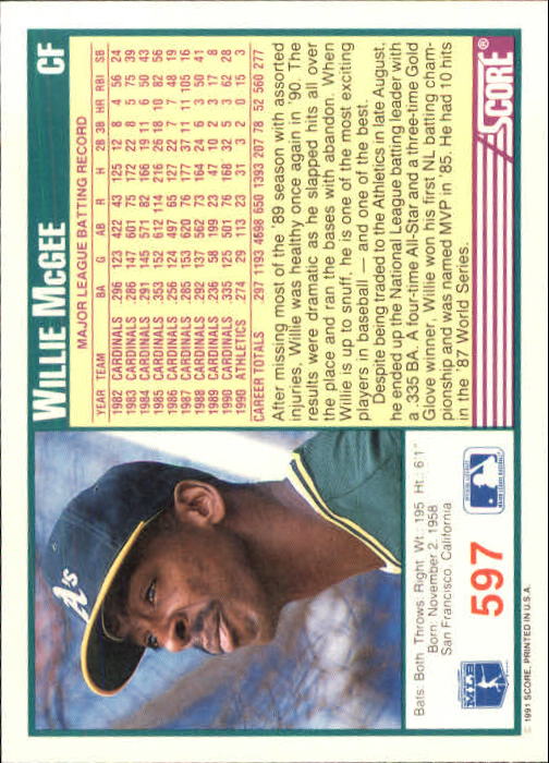 A6419- 1991 Score Baseball Cards 498-747 +Rookies -You Pick- 15+ FREE US SHIP - Picture 201 of 499