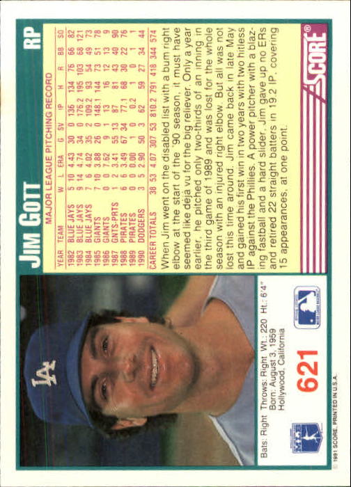 A6419- 1991 Score Baseball Cards 498-747 +Rookies -You Pick- 15+ FREE US SHIP - Picture 249 of 499