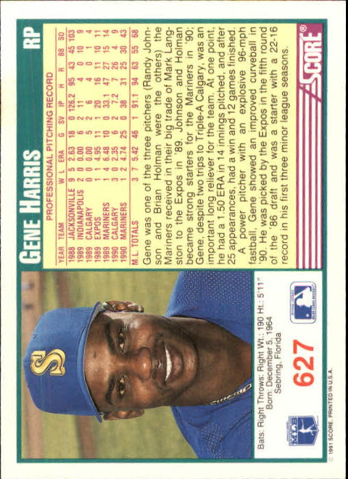 1991 Score #627 Gene Harris back image