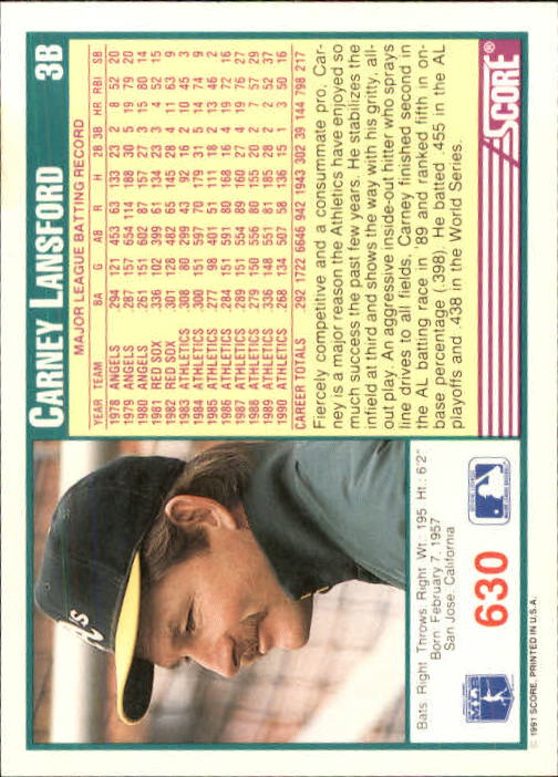 A6419- 1991 Score Baseball Cards 498-747 +Rookies -You Pick- 15+ FREE US SHIP - Picture 267 of 499