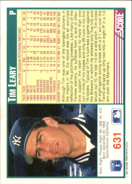 A6419- 1991 Score Baseball Cards 498-747 +Rookies -You Pick- 15+ FREE US SHIP - Picture 269 of 499