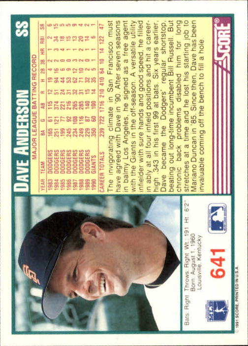 A6419- 1991 Score Baseball Cards 498-747 +Rookies -You Pick- 15+ FREE US SHIP - Picture 289 of 499