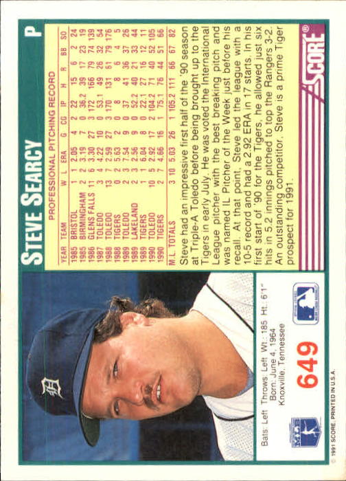 1991 Score #649 Steve Searcy back image