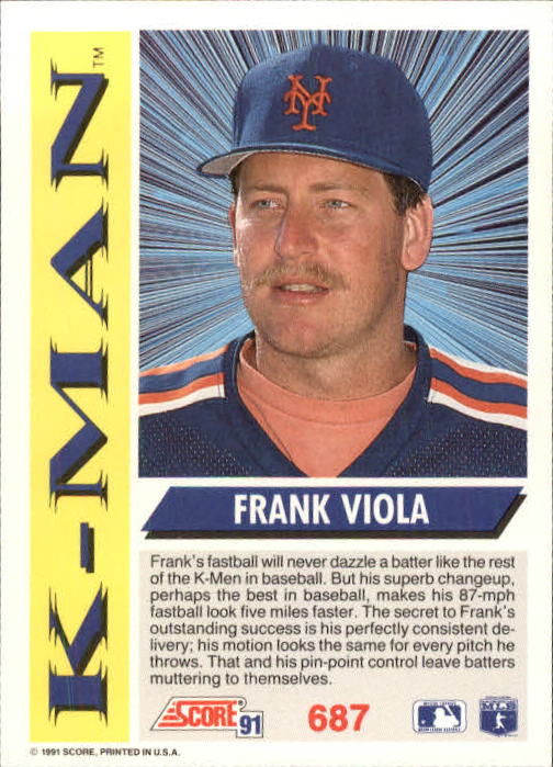 1991 Score #687 Frank Viola KM back image