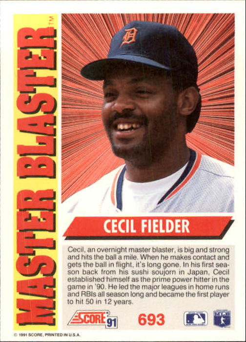 Cecil Fielder autographed baseball card (Detroit Tigers) 1991 Score