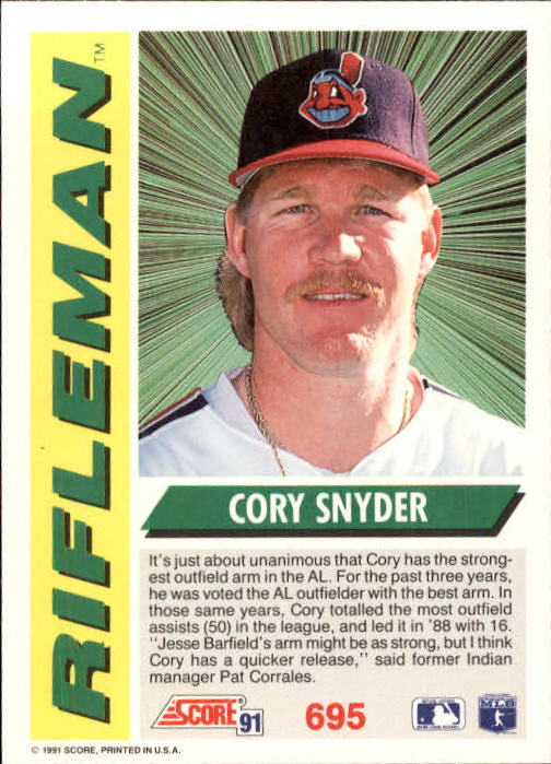 1991 Score #695 Cory Snyder RF back image