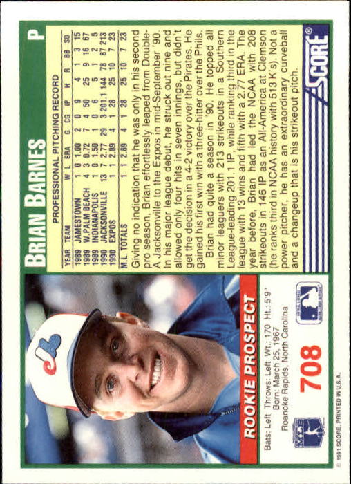 A6419- 1991 Score Baseball Cards 498-747 +Rookies -You Pick- 15+ FREE US SHIP - Picture 421 of 499
