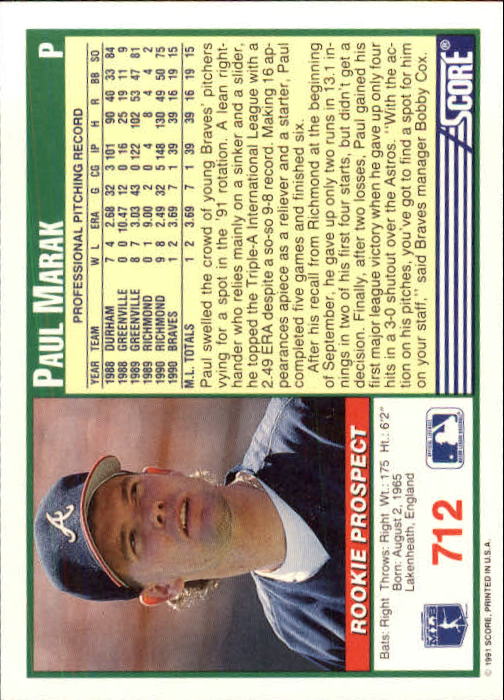 A6419- 1991 Score Baseball Cards 498-747 +Rookies -You Pick- 15+ FREE US SHIP - Picture 429 of 499