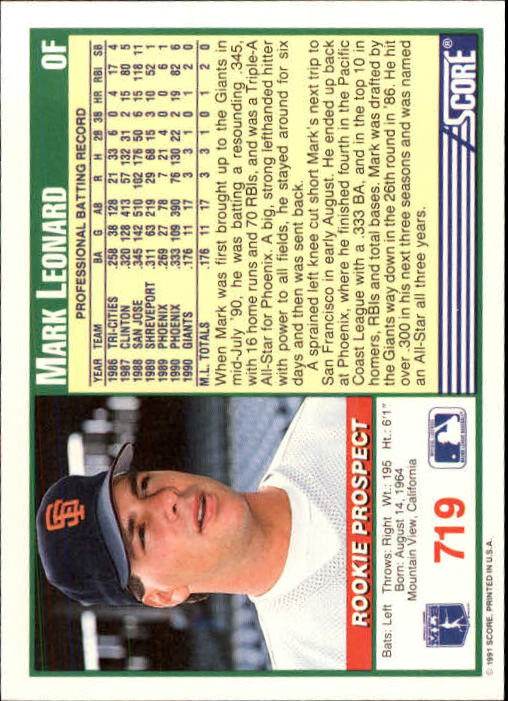 A6419- 1991 Score Baseball Cards 498-747 +Rookies -You Pick- 15+ FREE US SHIP - Picture 443 of 499