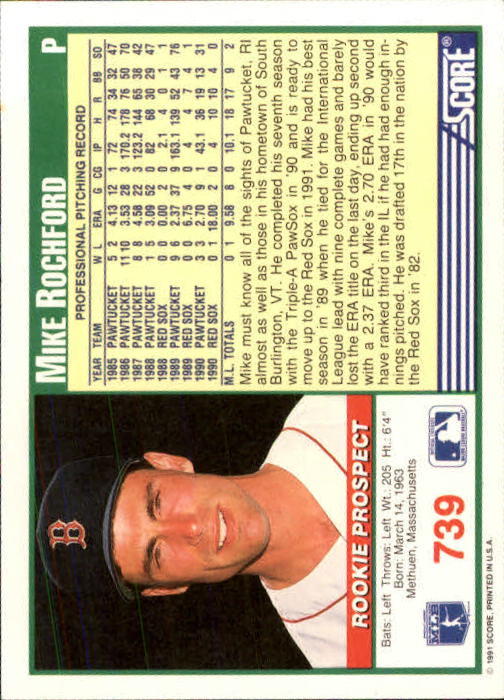 A6419- 1991 Score Baseball Cards 498-747 +Rookies -You Pick- 15+ FREE US SHIP - Picture 483 of 499