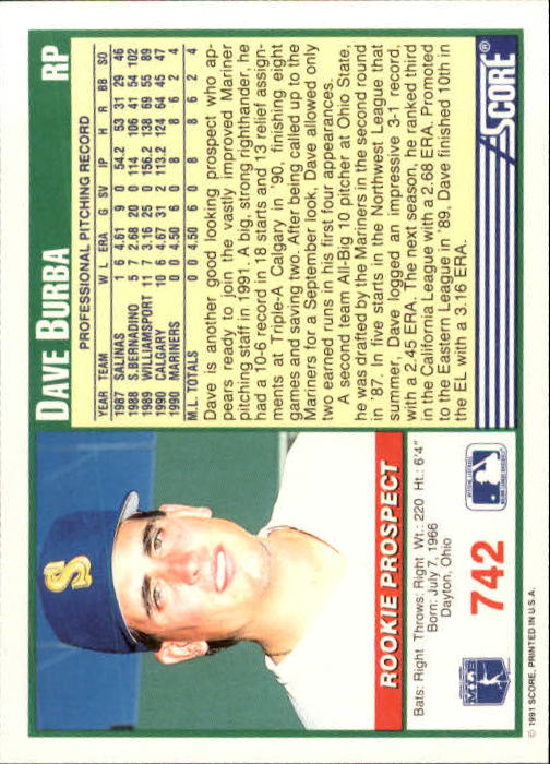 A6419- 1991 Score Baseball Cards 498-747 +Rookies -You Pick- 15+ FREE US SHIP - Picture 489 of 499