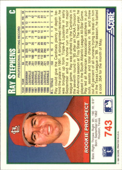 1991 Score #743 Ray Stephens RC back image