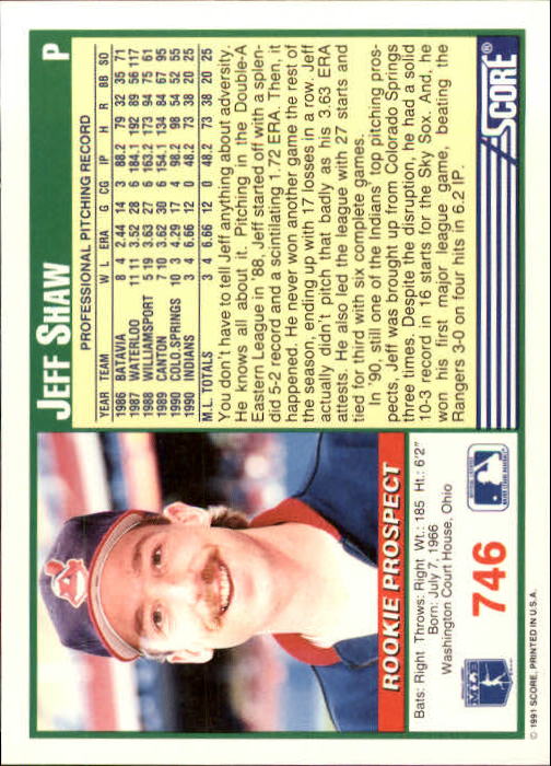 1991 Score #746 Jeff Shaw back image