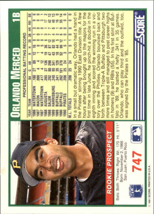 A6419- 1991 Score Baseball Cards 498-747 +Rookies -You Pick- 15+ FREE US SHIP - Picture 499 of 499