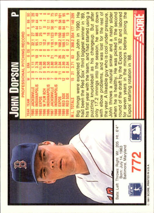 1991 Score #772 John Dopson back image