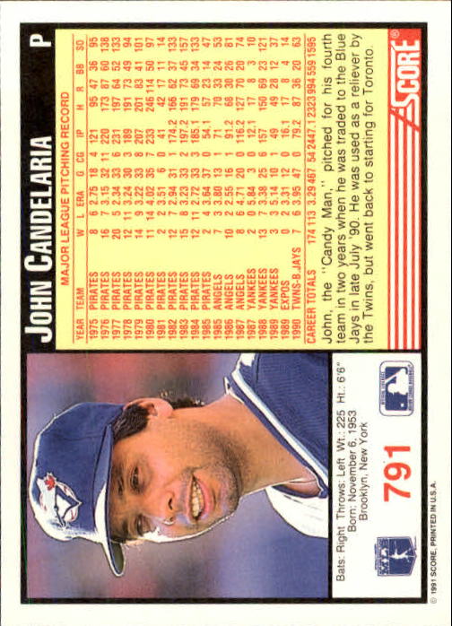 1991 Score #791 John Candelaria back image