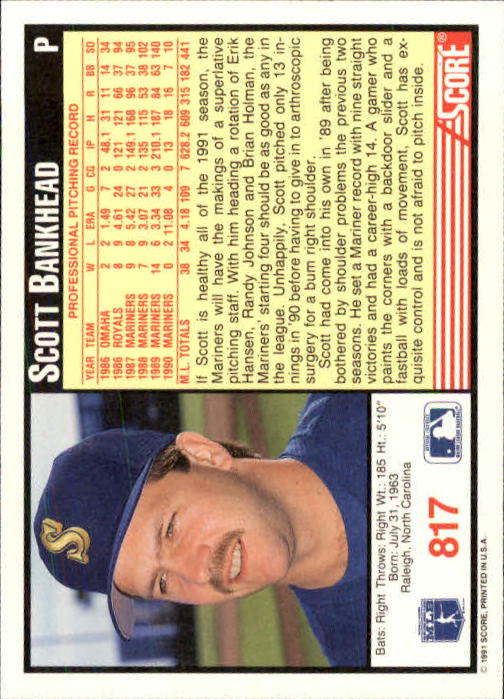 1991 Score #817 Scott Bankhead back image