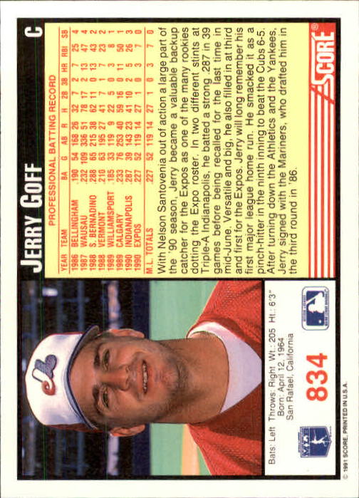 1991 Score #834 Jerry Goff - NM-MT