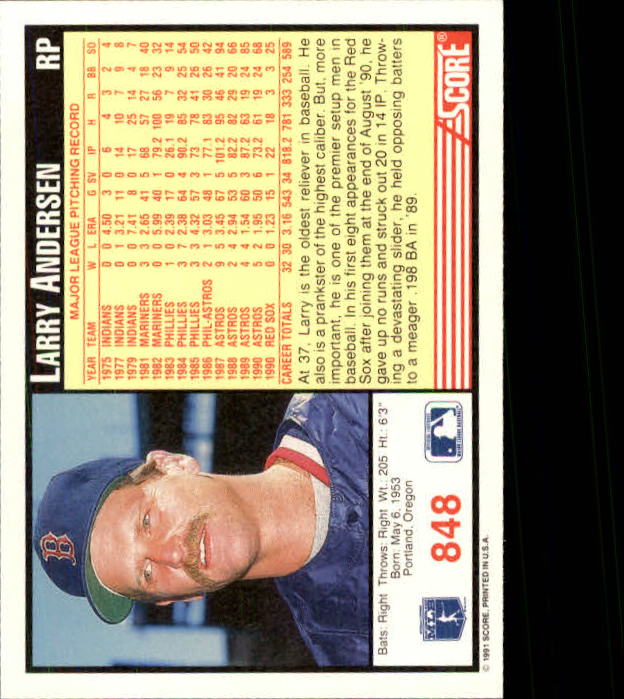 1991 Score #848 Larry Andersen back image