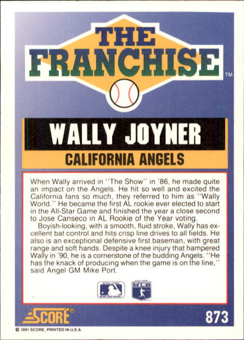 1991 Score #873 Wally Joyner FRAN back image