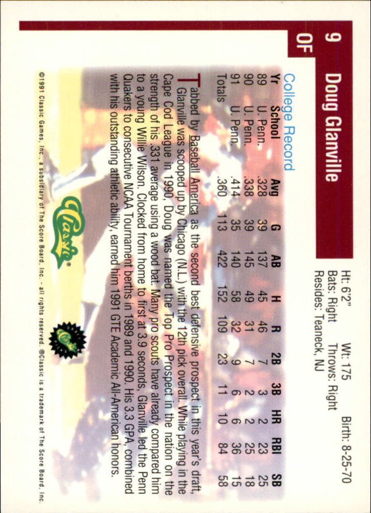 1991 Classic Draft Picks #9 Doug Glanville back image