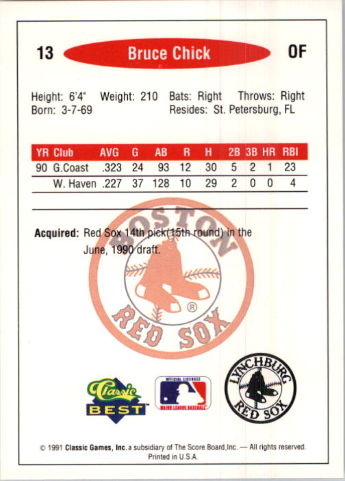 1991 Classic/Best #13 Bruce Chick back image
