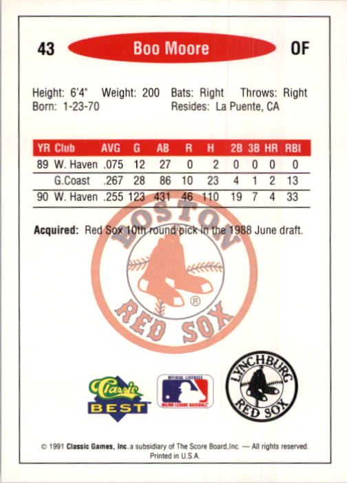1991 Classic/Best #43 Boo Moore back image