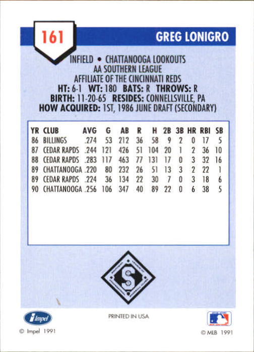 1991 Line Drive AA #161 Greg Lonigro