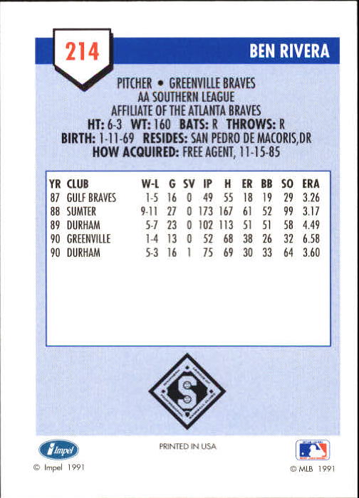 B4070- 1991 Line Drive AA Baseball Card #s 1-250 -You Pick- 15+ FREE US SHIP - Picture 375 of 441