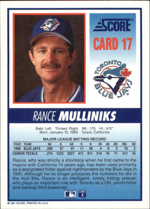 Tarjeta de béisbol B6008- 1991 Blue Jays Score #s 1-40 -Tú eliges- 15+ ENVÍO GRATUITO A EE. UU. - Imagen 25 de 67