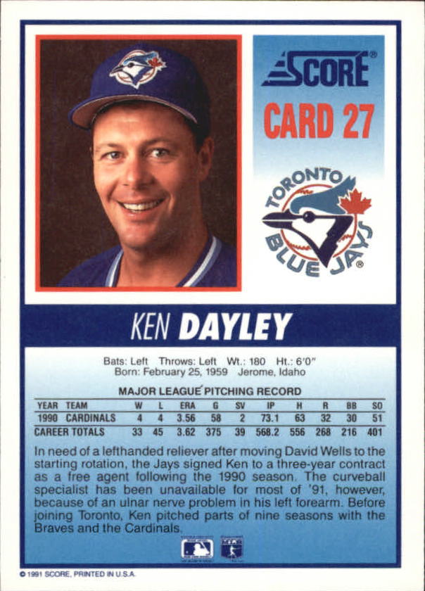 Tarjeta de béisbol B6008- 1991 Blue Jays Score #s 1-40 -Tú eliges- 15+ ENVÍO GRATUITO A EE. UU. - Imagen 45 de 67