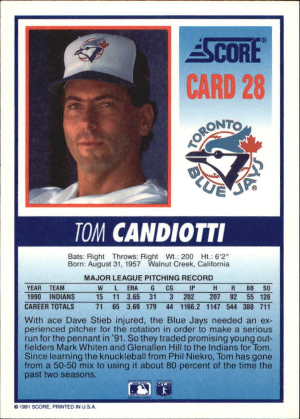 Tarjeta de béisbol B6008- 1991 Blue Jays Score #s 1-40 -Tú eliges- 15+ ENVÍO GRATUITO A EE. UU. - Imagen 47 de 67